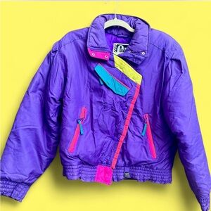 Vintage 80s Ski Jacket Coat Neon Colors Size 12